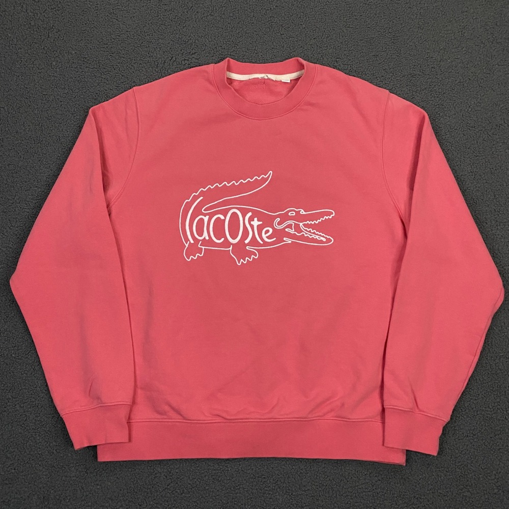Lacoste Sweatshirt Mens XL Pink Embroidered Logo Crewneck French Terry Pullover